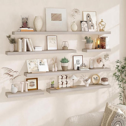 Fun Memories Floating Shelves for Wall, 48Inch Long Floating Shelves Set of 2, Hanging Shelf with Invisible Brackets, Wood Sh