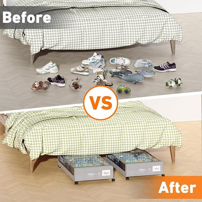 Under Bed Storage with Wheels, 2-Pack Under Bed Storage Containers with Clear Lids, XXL 60L Under the bed storage Organizer B