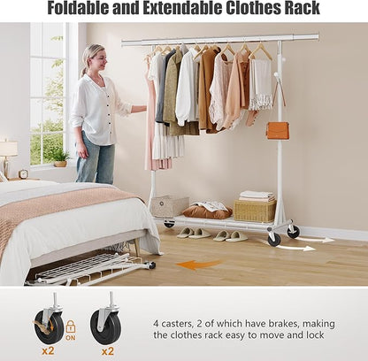 Gewudraw Heavy Duty Clothes Rack, 530 lbs Load Capacity Metal Garment Rack on Wheels - Collapsible Adjustable Portable Storag