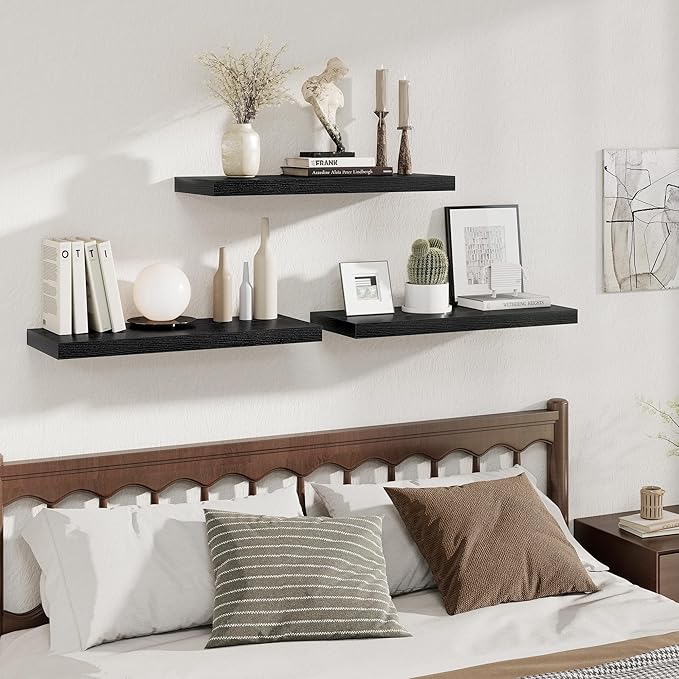 Fun Memories 12 Deep Floating Shelves for Wall | 30W x 12D Large Floating Shelves | 3 Pack Storage Space Wall Mount Shelf for