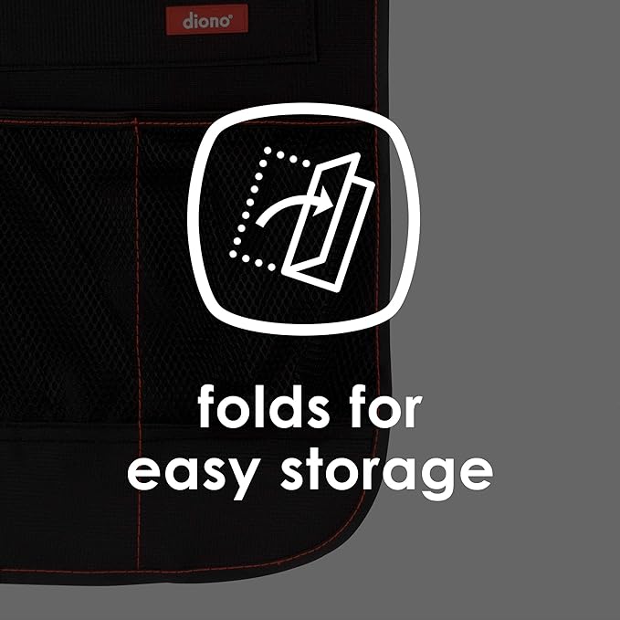 Diono Stow 'n Go Car Back Seat Organizer for Kids, Kick Mat Back Seat Protector, With 7 Storage Pockets, 2 Drinks Holders, Wa