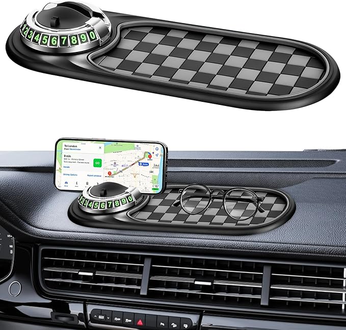1pc Multifunction Car Anti-Slip Mat and Phone Holder, Gray-Silver Dashboard Pad with Temporary Parking Number Pad for Phones 