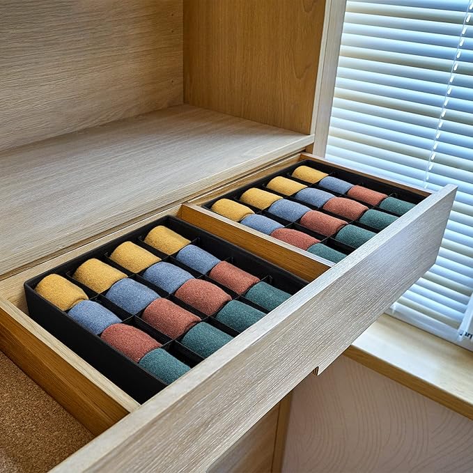 Joyoldelf Sock Drawer Organizer Divider, 16-cell Underwear Organizers and Storage Fabric Drawer Organizer for Socks, Lingerie