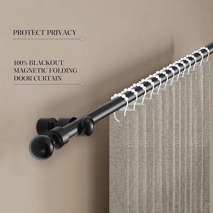 Jilron 100% Blackout Fabric Folding Door Curtain with Magnetic Closure - Accordion Style for Sliding Doors, Closets,Wardrobe 