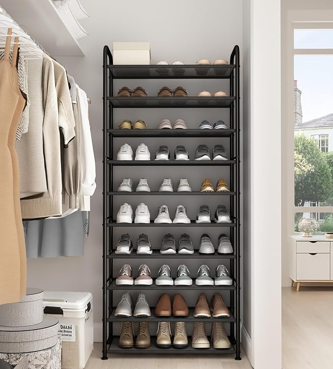 STO STO 10-Tier Shoe Rack with Sturdy Mesh Shelves, Tall Metal Shoe Organizer for Entryway, Closet, Garage, Front Door, Holds