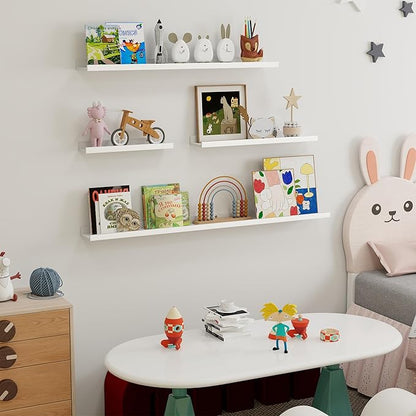 Fun Memories Picture Ledge Shelf, 16 Inch Long Floating Shelves Set of 6, Picture Shelf for Wall with Lip, Large Nursery Book