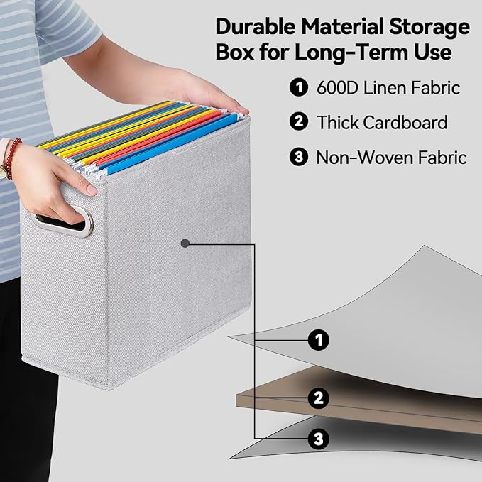 4 Packs Letter Size File Organizer, File Folders Organizer, Fabric Storage Box, Collapsible Paper Organizer with Metal Handle