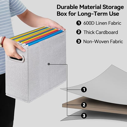 4 Packs Letter Size File Organizer, File Folders Organizer, Fabric Storage Box, Collapsible Paper Organizer with Metal Handle