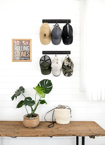 Mkono Hat Rack for Wall Wooden Baseball Caps Organizer with 20 Hooks Rustic Cowboy Hat Hanger Wall Mounted Caps Display Rack 