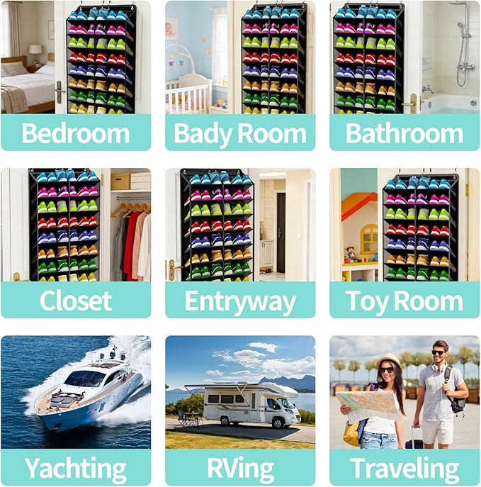 Heavy-Duty, over the door shoe organizer, Extra-Wide Large, shoe organizer, Holds 30 Pairs & Supports 100lbs, shoe rack, with
