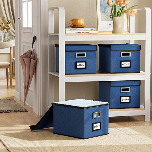 Huolewa File Organizer Box with Lid, Collapsible File Folder Organizer for Office Document Storage, Filing Box with Plastic S