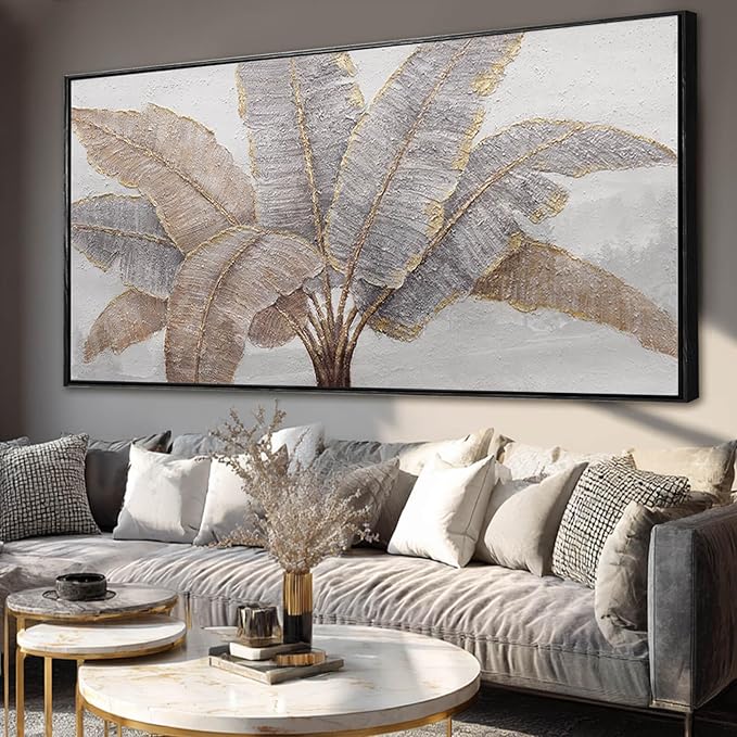 CHUDANHAO Plant Canvas Wall Art Contemporary Wall Decor Gold Pictures Textured Home Decorations 29"x58" Canvas Art for Living