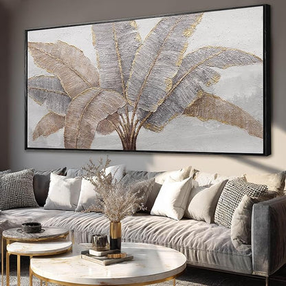 CHUDANHAO Plant Canvas Wall Art Contemporary Wall Decor Gold Pictures Textured Home Decorations 29"x58" Canvas Art for Living