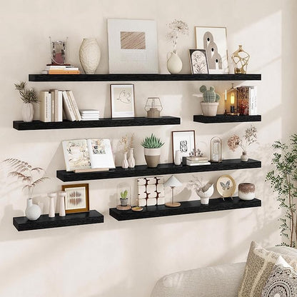Fun Memories 60 Inch Fireplace Mantel - Long Floating Shelf, Wall Mounted Farmhouse Display with Invisible Heavy Duty Metal B