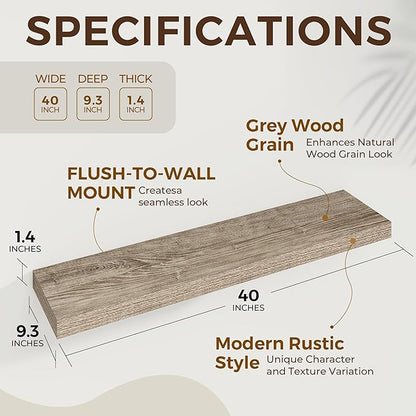 Dreamland 40 Inches Floating Shelves for Wall,9.3 Inch Deep Floating Shelves Set of 2, Large Display & Storage Shelf, Wall Sh