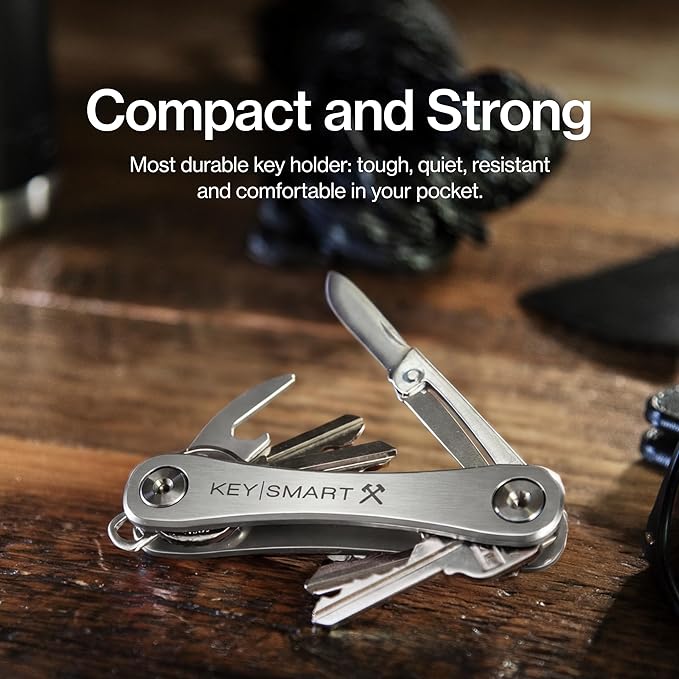 KeySmart Rugged - Multitool Key Holder for Keychain w/Bottle Opener and Pocket Clip, Organizer for Keys, EDC Keychains, Ring 
