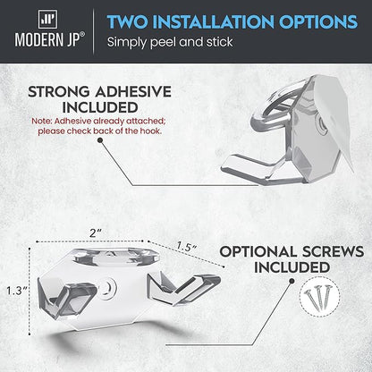 Modern JP Adhesive Hat Hooks for Wall (16-Pack) - Hat Rack for Baseball Caps, Minimalist Hat Display, Strong Hold Hat Hangers