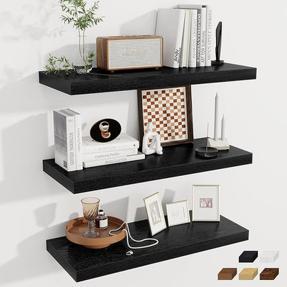 Fun Memories 12 Deep Floating Shelves for Wall | 30W x 12D Large Floating Shelves | 3 Pack Storage Space Wall Mount Shelf for