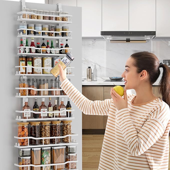 Over The Door Pantry Organizer, 9-Tier Over The Door Organizer with Adjustable Baskets, Metal Hanging Spice Rack for Pantry O