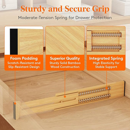 Lifewit 2.4" High 8 Pack Bamboo Drawer Dividers 33-42cm/13-16.5" Adjustable Wooden Drawer Organizer for Clothes/Utensils, Exp