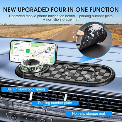 1pc Multifunction Car Anti-Slip Mat and Phone Holder, Gray-Silver Dashboard Pad with Temporary Parking Number Pad for Phones 