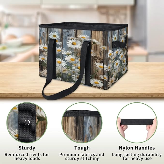 Reusable Grocery Bags Heavy Duty Shopping Bags Foldable Large Tote Bags with Long Handles & Hard Bottom