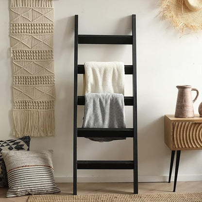 FUIN 5ft (58") Wood Blanket Ladder Living Room Decorative Wall Leaning Farmhouse Quilt Display Holder Storage Rustic Wooden T