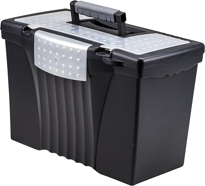 Storex Portable Letter/Legal Filebox with Organizer Lid, Letter/Legal Files, 14.5" X 10.5" X 12", Black