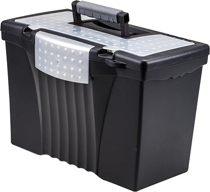 Storex Portable Letter/Legal Filebox with Organizer Lid, Letter/Legal Files, 14.5" X 10.5" X 12", Black