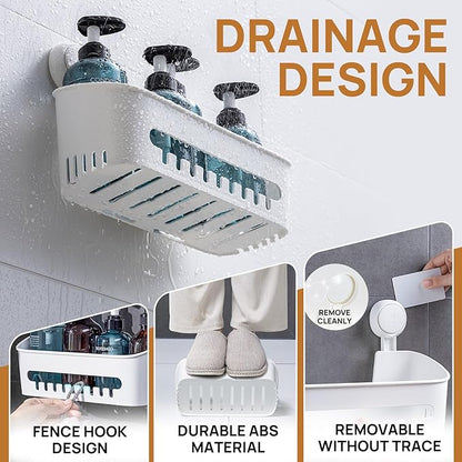 LEVERLOC Shower Caddy Suction Cup, Shower Organizer Removable Bathroom Shelf, Storage Suction Powerful Max Hold 22lbs Bathroo