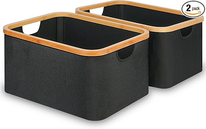 efluky Storage Baskets for Organizing, Fabric Storage Bins with Bamboo Handles, Collapsible Storage Baskets for Shelves and C