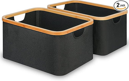 efluky Storage Baskets for Organizing, Fabric Storage Bins with Bamboo Handles, Collapsible Storage Baskets for Shelves and C