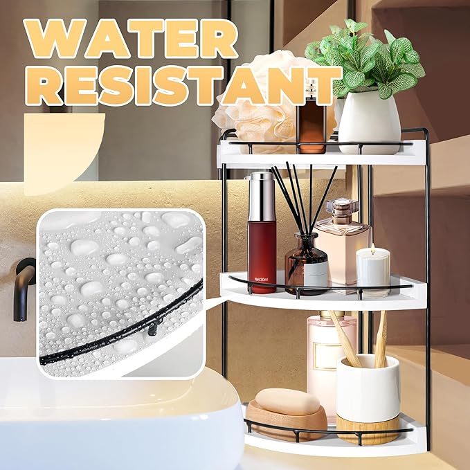 3 Tier Bathroom Counter Organizer, Bathroom Counter Tray and Vanity Organizer, Wood Corner Countertop for Kitchen, Dresser (W