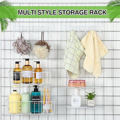 Yaocom 12 Pcs Wall Grid Hanging Basket Shelf Hooks Set bulk Grid Wall Accessories Includes 4 Basket 4 Wire Straight Shelf and