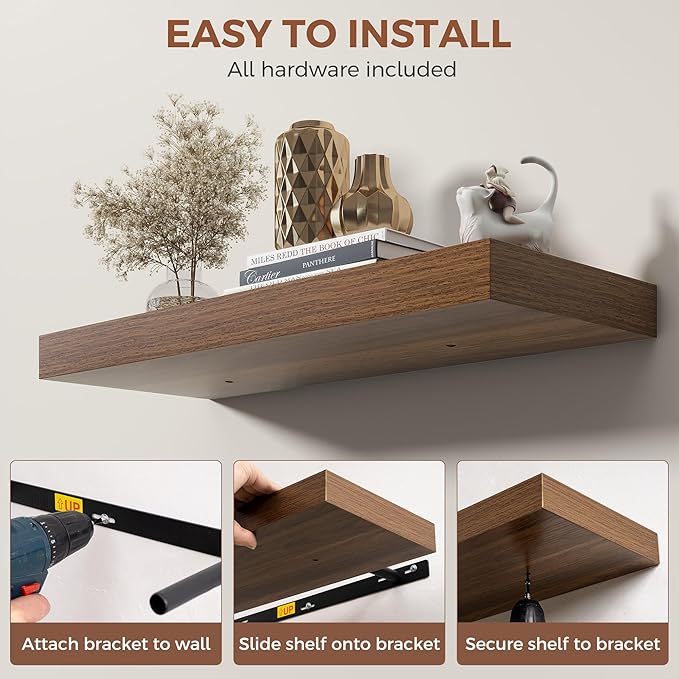 Dreamland 40 Inch Floating Shelves for Wall,8 Inch Deep Floating Shelves,40" W x 8" D Wall Shelves for Bedroom,Living Room, K