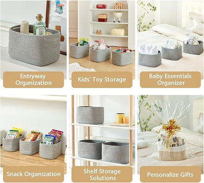 R RUNKA Small Cotton Rope Basket – Storage Bin for Organizing (10.6" x 6.7" x 6.7"), Bathroom Storage Basket for Shelf, Count
