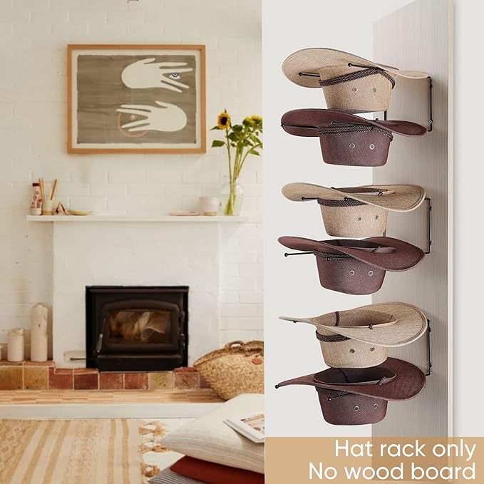 Taozun Cowboy Hat Rack - Cowboy Hat Holder DIY Hat Hangers for Wall Display, Black Hat Holder Organizer, 6 Pieces(A Beautiful