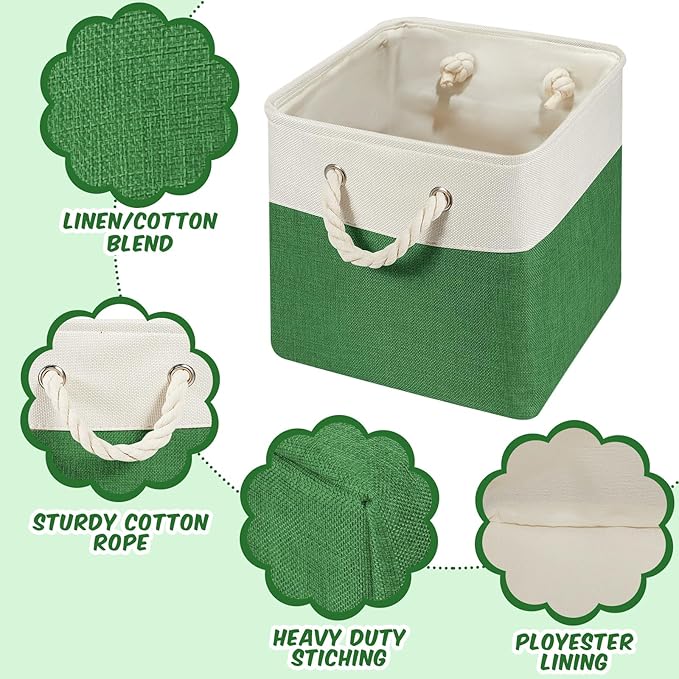 Geiserailie 6 Pcs 11 x 11 Inch Cube Storage Bins Fabric Storage Organizer Bins Foldable Cube Baskets with Sturdy Carry Handle