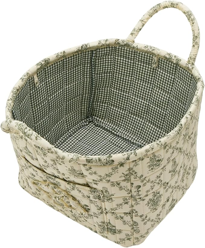 Boho Fabric Storage Basket, Large Capacity Laundry Basket, 12.2'' x 10.23'' x 10.23'' Collapsible Laundry Hamper with Easy Ca