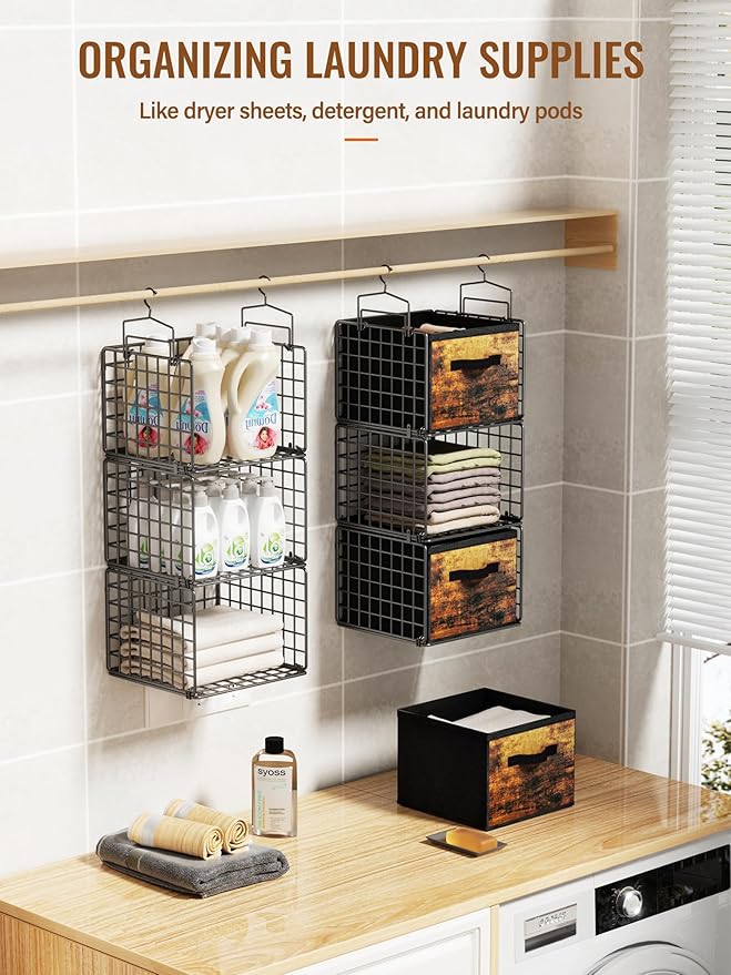 Closet Hanging Organizer with Drawers, 6 Tier Metal Closet Organizers and Storage with 4 Hanging Hooks 4 S-Hooks for Wardrobe