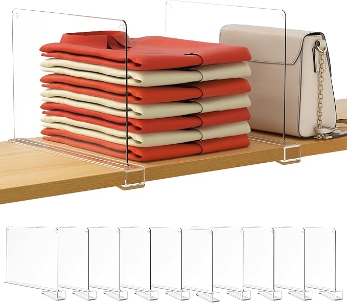 HBlife 10 Pack Clear Shelf Dividers, Vertical Purse Organizer for Closet Perfect for Sweater, Shirts, Handbags in Bedroom and