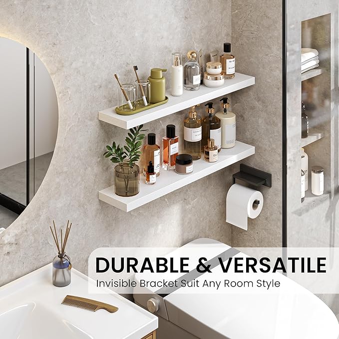 Heimlove Floating Shelves for Wall 32 Inch,Mounted Storage Wood Shelves with Invisible Brackets Hanging Shelf for Bedroom Liv
