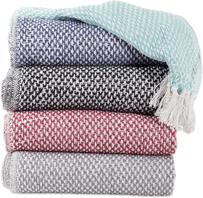 DII 100% Cotton Basket Weave Throw for Indoor/Outdoor Use Camping Bbq's Beaches Everyday Blanket, 50 x 60, Woven Stripe
