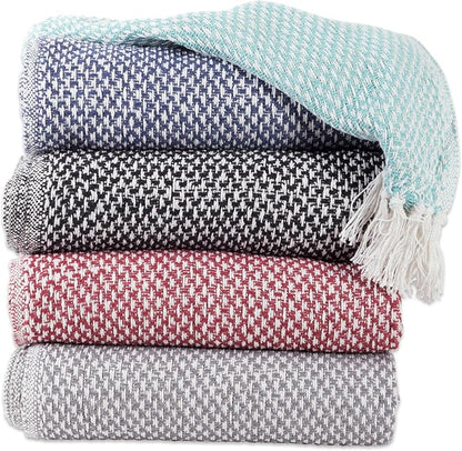 DII 100% Cotton Basket Weave Throw for Indoor/Outdoor Use Camping Bbq's Beaches Everyday Blanket, 50 x 60, Woven Stripe