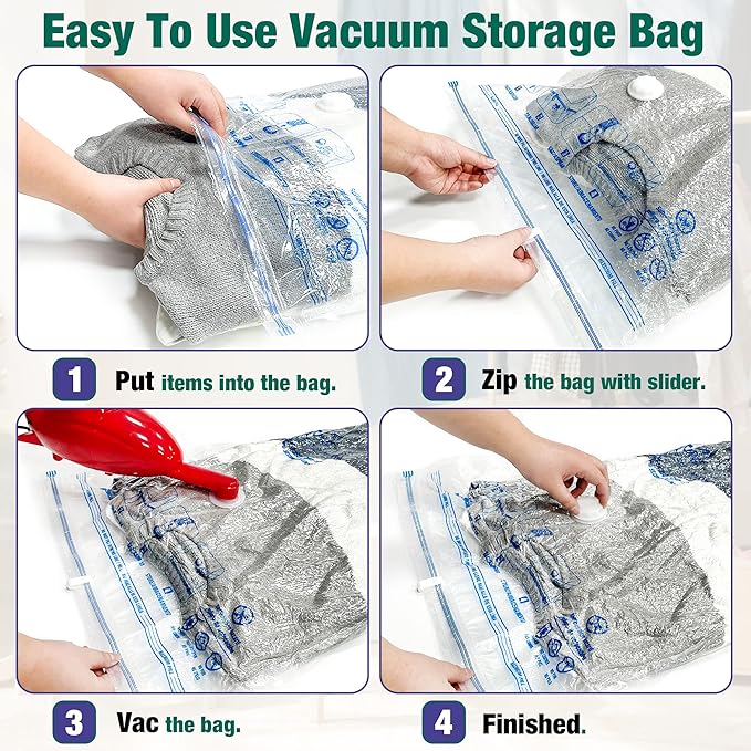 Vacuum Storage Bags, 10 Medium Space Saver Vacuum Seal Bags, Space Bags, Vacuum Sealer Bags for Clothes with Travel Hand Pump