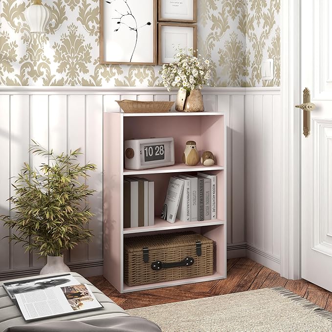 Homes: Inside + Out Apexa 3-Tier Cube Storage Organizer Shelves, Stackable Wood Bookcase Fits Cubby Bins for Organization, Do