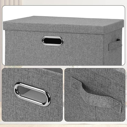 Graciadeco Large 17" 36 Quart Collapsible Stackable Storage Bins with Lids, 3 Packs Grey Linen Fabric Closet Boxes with Lids,