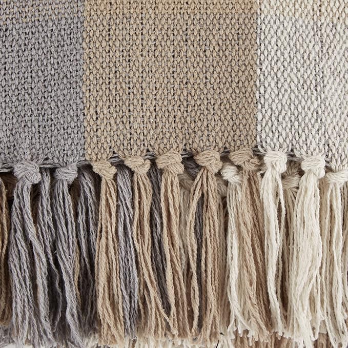 DII Buffalo Check Collection Rustic Farmhouse Throw Blanket with Tassels, 50x60, Tri Color, Stone