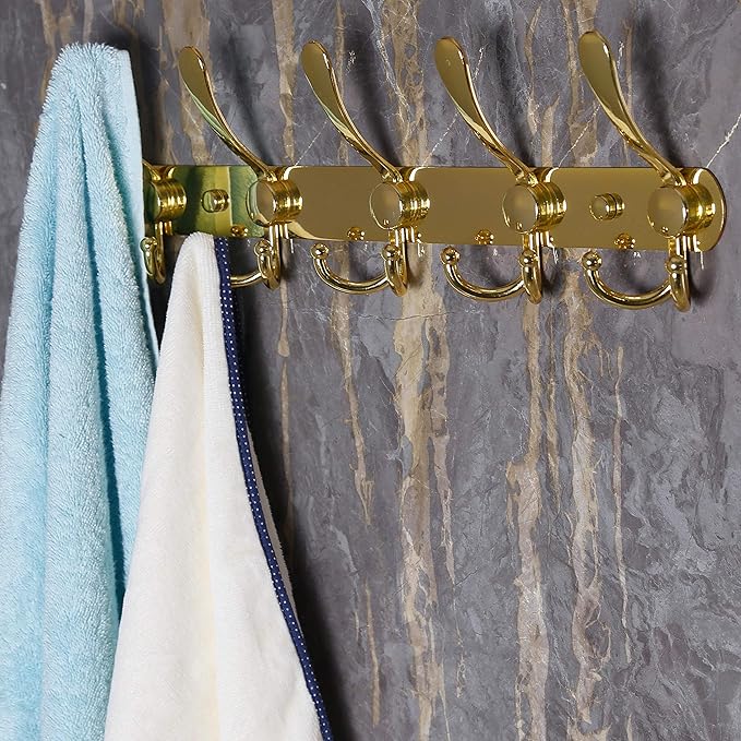 Dseap Coat Rack Wall Mounted - 5 Tri Hooks, Heavy Duty, Stainless Steel, Metal Coat Hook Rail for Coat Hat Towel Purse Robes 