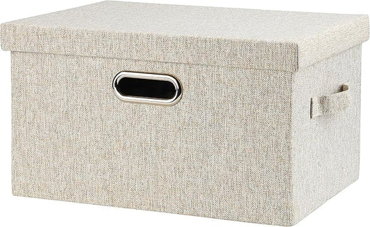 Graciadeco Medium 15" 21 Quart Collapsible Stackable Storage Bins with Lids, 1 Pack Beige Foldable Fabric Closet Storage Boxe